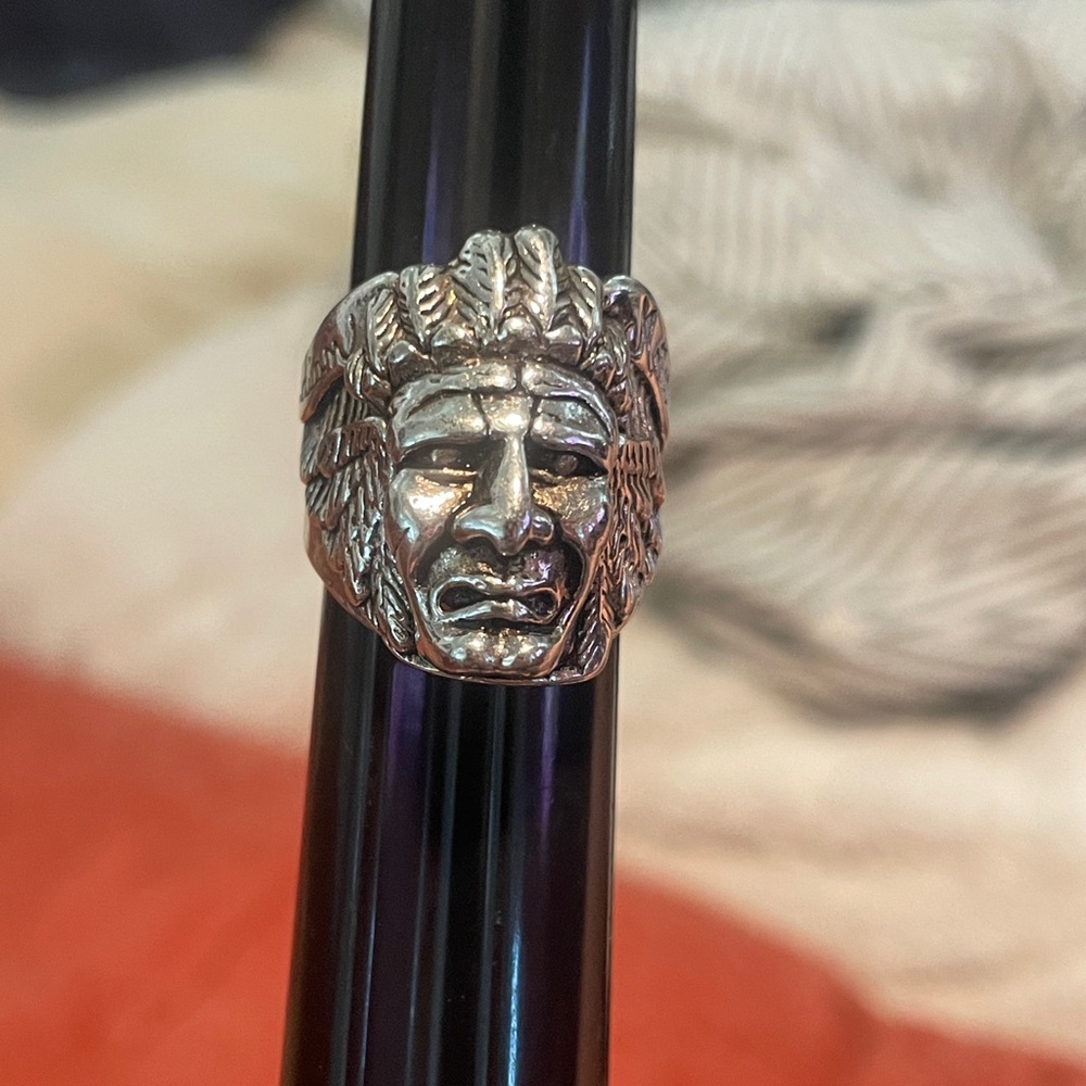 Silver Native American Chief Ring - image 4